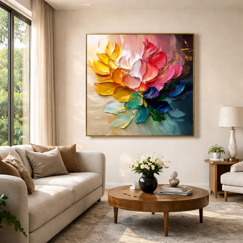 "Silent Symmetry" – Modern Wabi-Sabi Geometric Impasto Painting | Sophisticated Hallway Statement Art