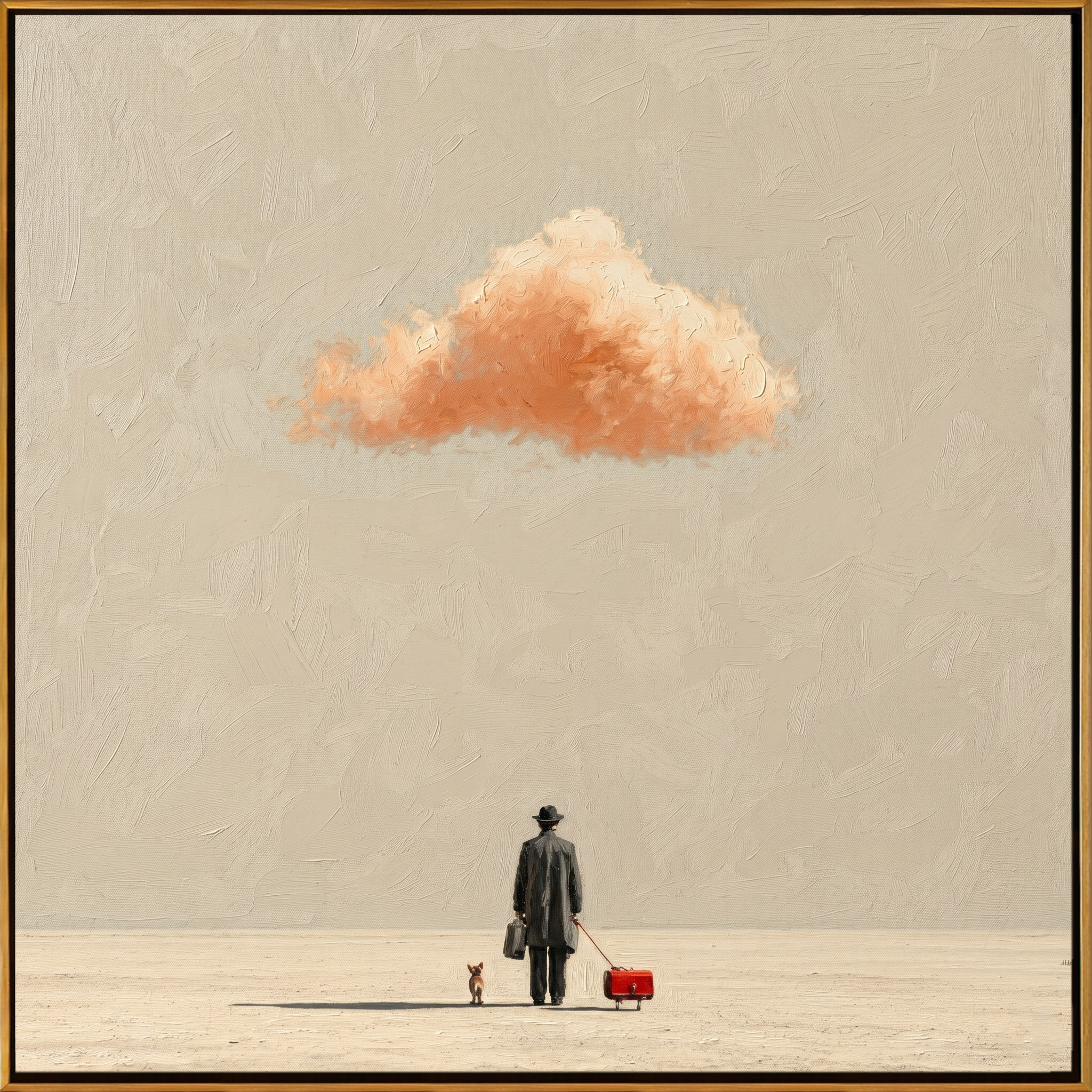 "Journey Under the Peach Cloud" – Modern Heavy Impasto Figurative Art | 3D Neutral & Warm Coral Palette Knife Painting | Luxury Square Wall Art#LC 005