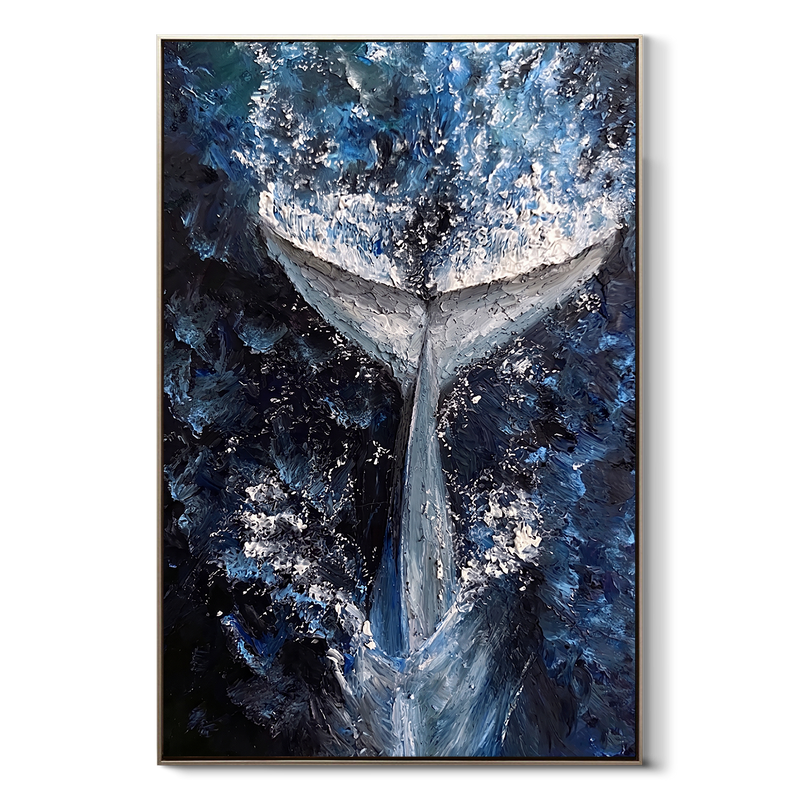 "Abyssal Breach" – Modern 3D Heavy Impasto Whale Fluke | Majestic Coastal Statement Art