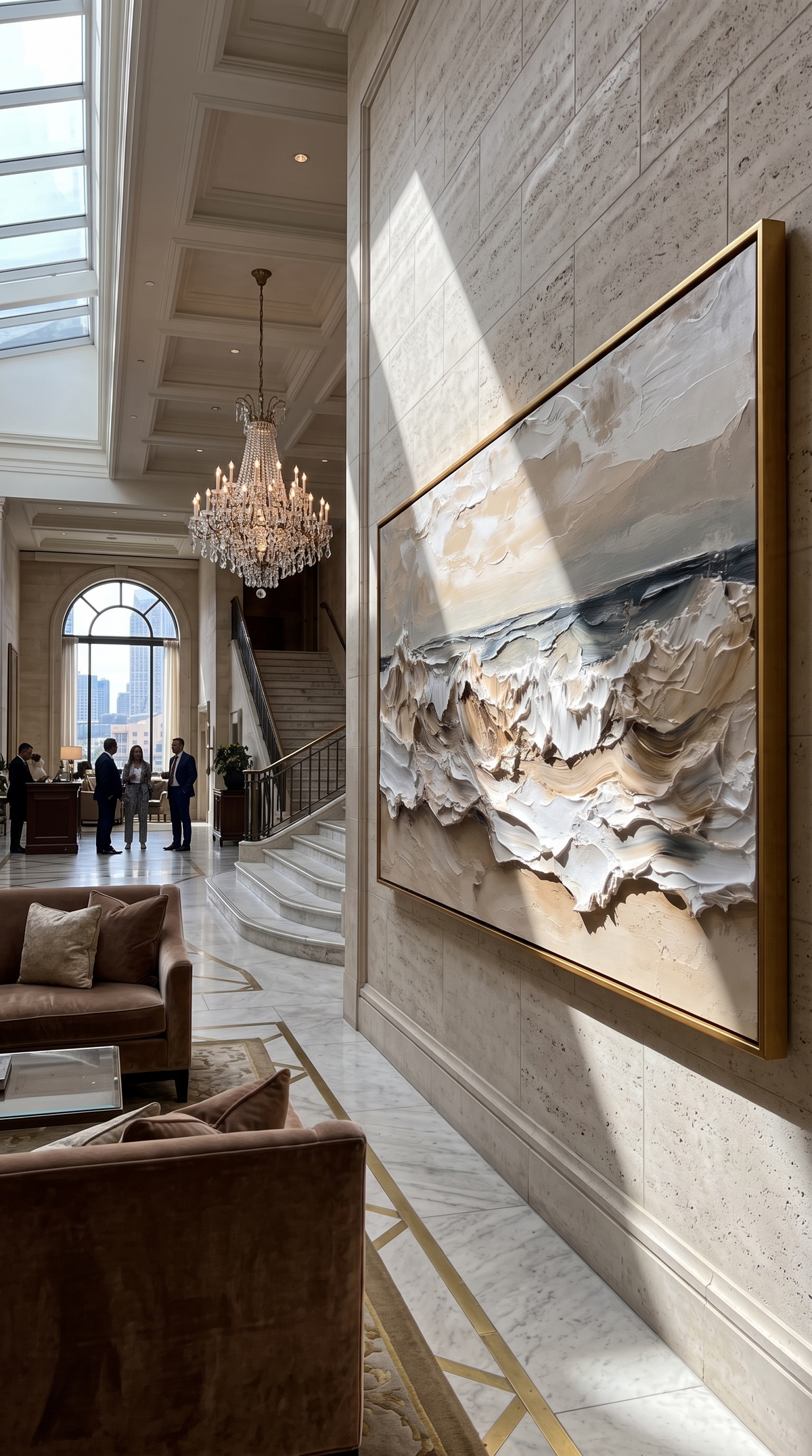 "Tide Relief" - 3D Wabi-Sabi Ocean Wave Plaster Art | Beige White & Blue Textured Seascape