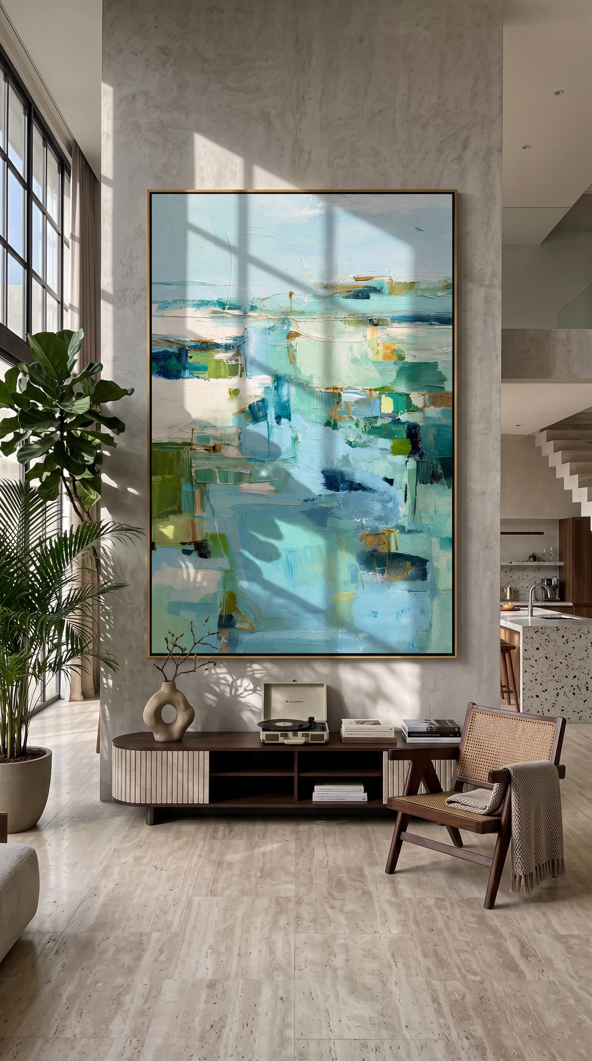 "Aqua Passage" - Soft Abstract Seascape Painting | Blue Green Vertical Contemporary Wall Art