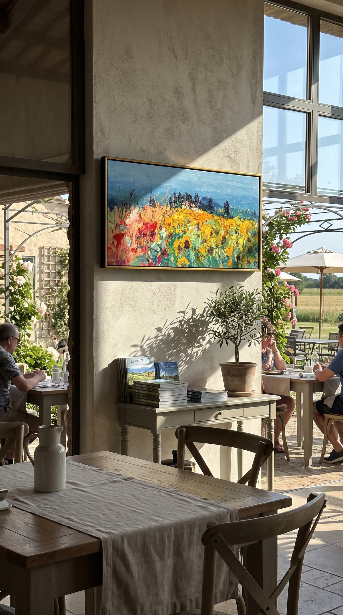 "Meadow Rhapsody" - Colorful Impasto Flower Field Landscape | Blue Sky & Yellow Bloom Wall Art