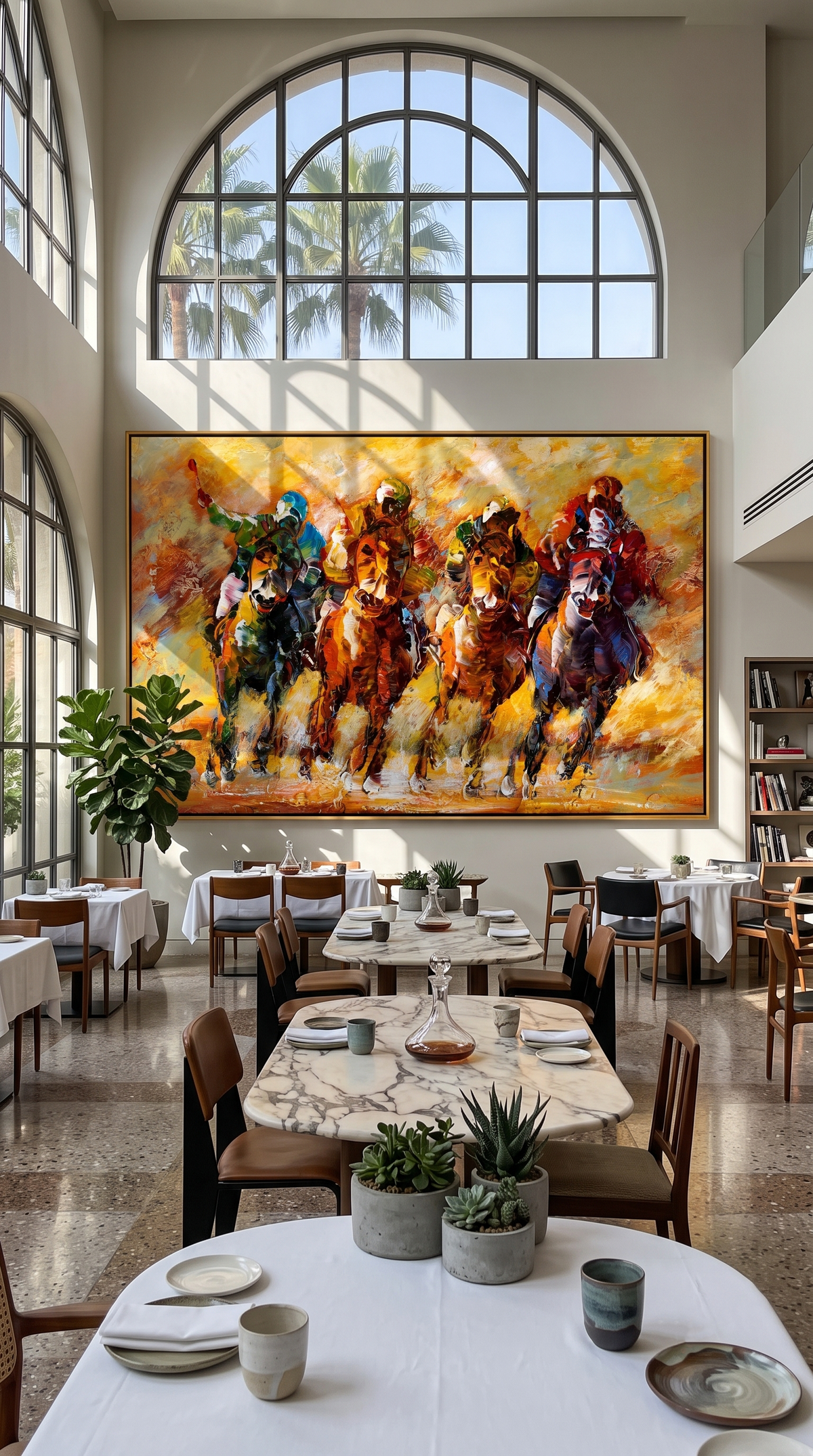 "Copper Gallop" - Golden Horse Riders Painting | Gold Brown Orange Horizontal Animal Wall Art