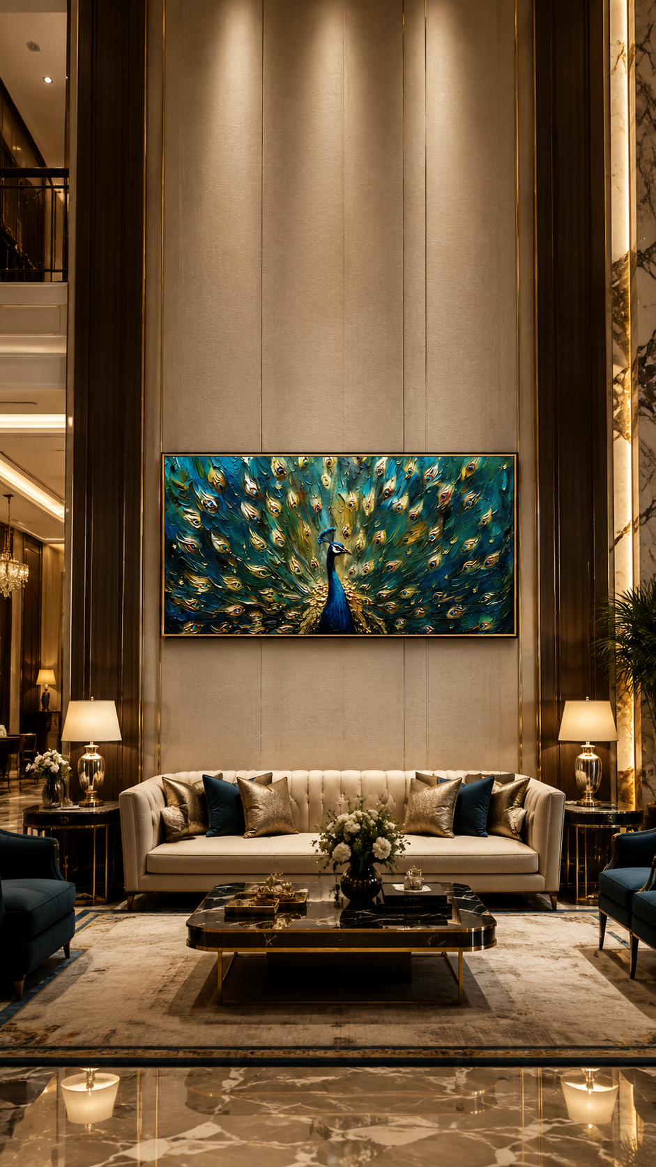 "Emerald Peacock" - Textured Peacock Painting | Green Blue & Gold Animal Wall Art