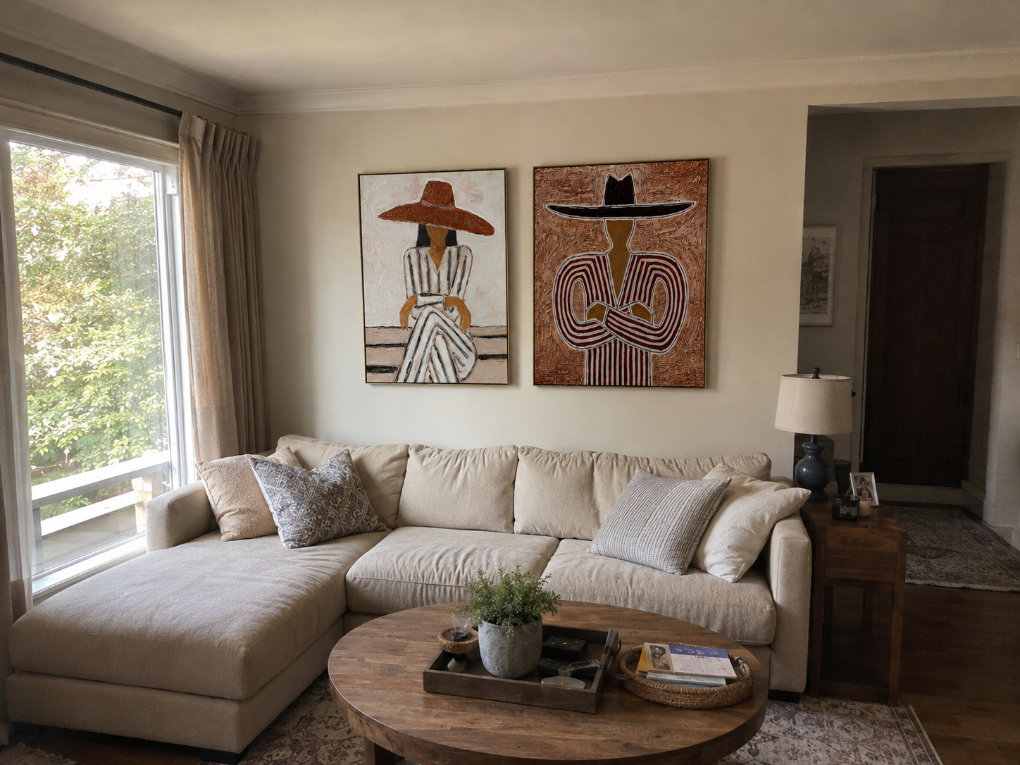 Twin Matador Poise – Textured Figurative Oil Painting Set|3D Textured Western Figurative Painting | Warm Terracotta & Charcoal Square Wall Art#yk600