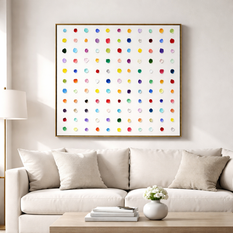 "Prismatic Pulse" – Modern Minimalist Multi-Color Impasto Dot Art | Playful Creative Studio Wall Decor