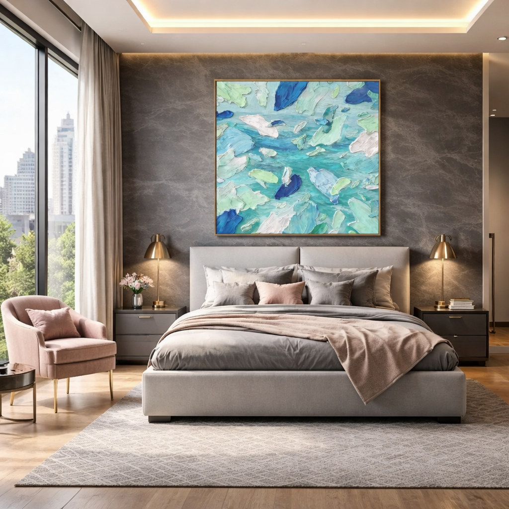 "Azure Rhythms" – Modern 3D Heavy Impasto Abstract | Refreshing Coastal Statement Art