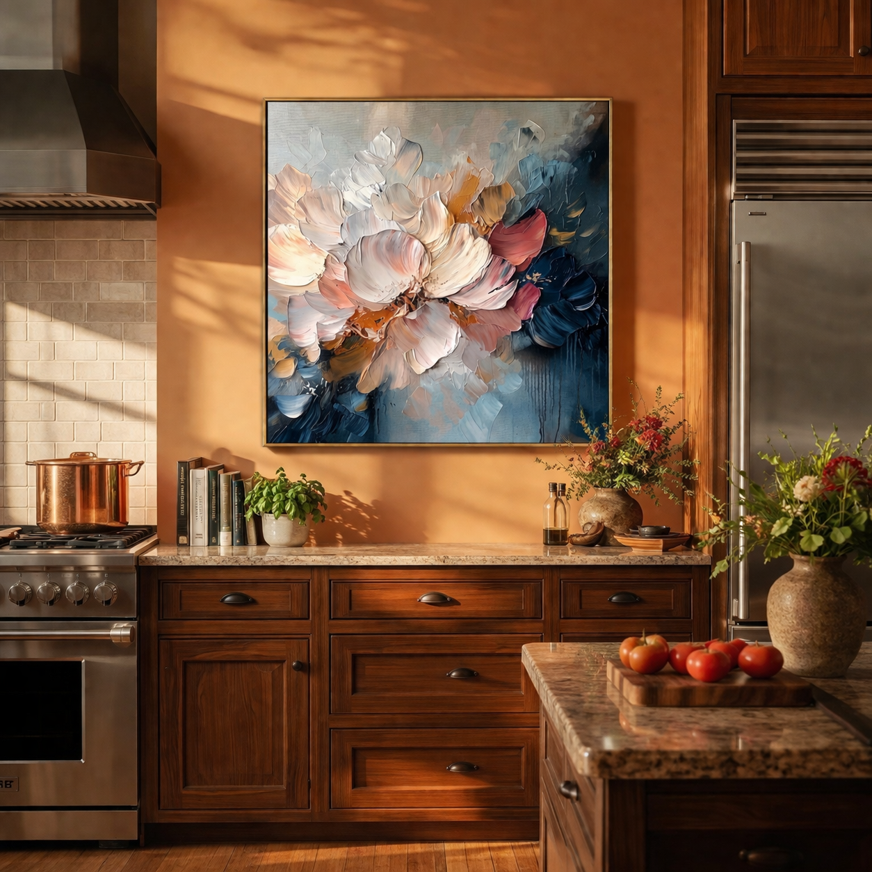 "Blush Nocturne" – Modern Heavy Impasto Sculptural Floral | Luxury Master Suite Statement Art