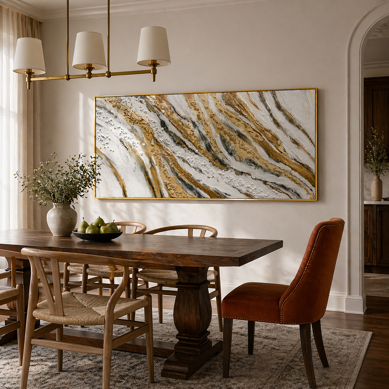 "Celestial Strata" – Gilded 3D Heavy Impasto Mineral Relief | Panoramic Luxury Statement Art