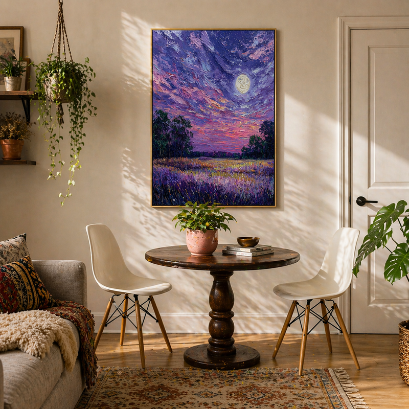 "Lunar Serenade" – Modern 3D Heavy Impasto Moonlit Landscape | Celestial Statement Art