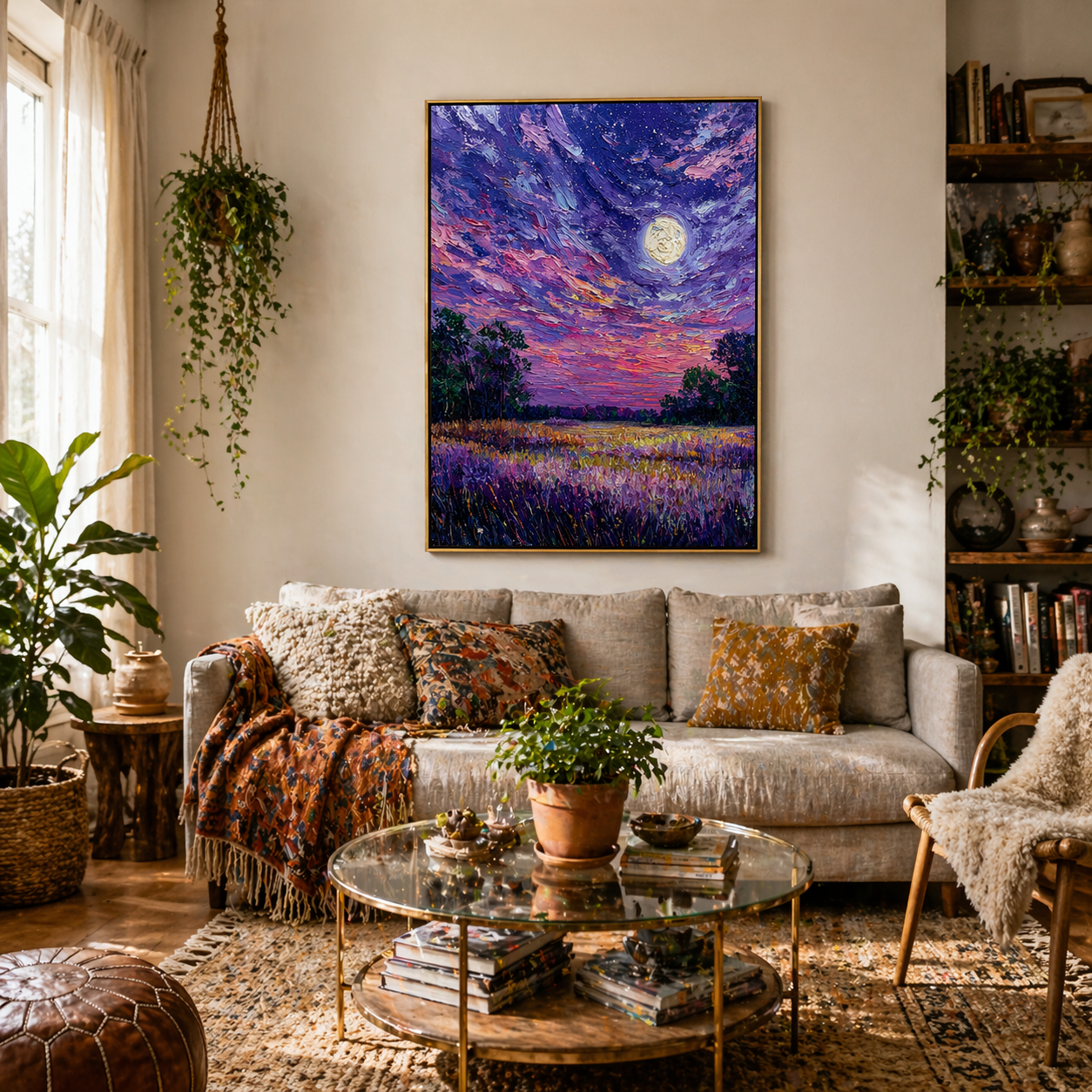 "Lunar Serenade" – Modern 3D Heavy Impasto Moonlit Landscape | Celestial Statement Art
