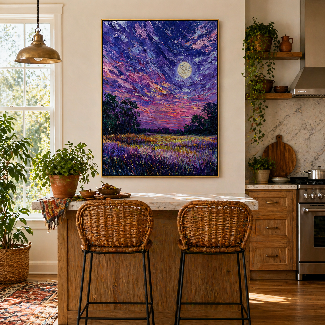 "Lunar Serenade" – Modern 3D Heavy Impasto Moonlit Landscape | Celestial Statement Art