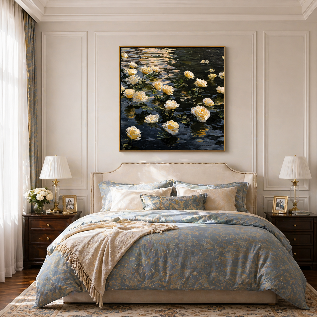 "Midnight Drift" – Modern 3D Heavy Impasto Floating Rose Relief | Sophisticated Romantic Statement Art