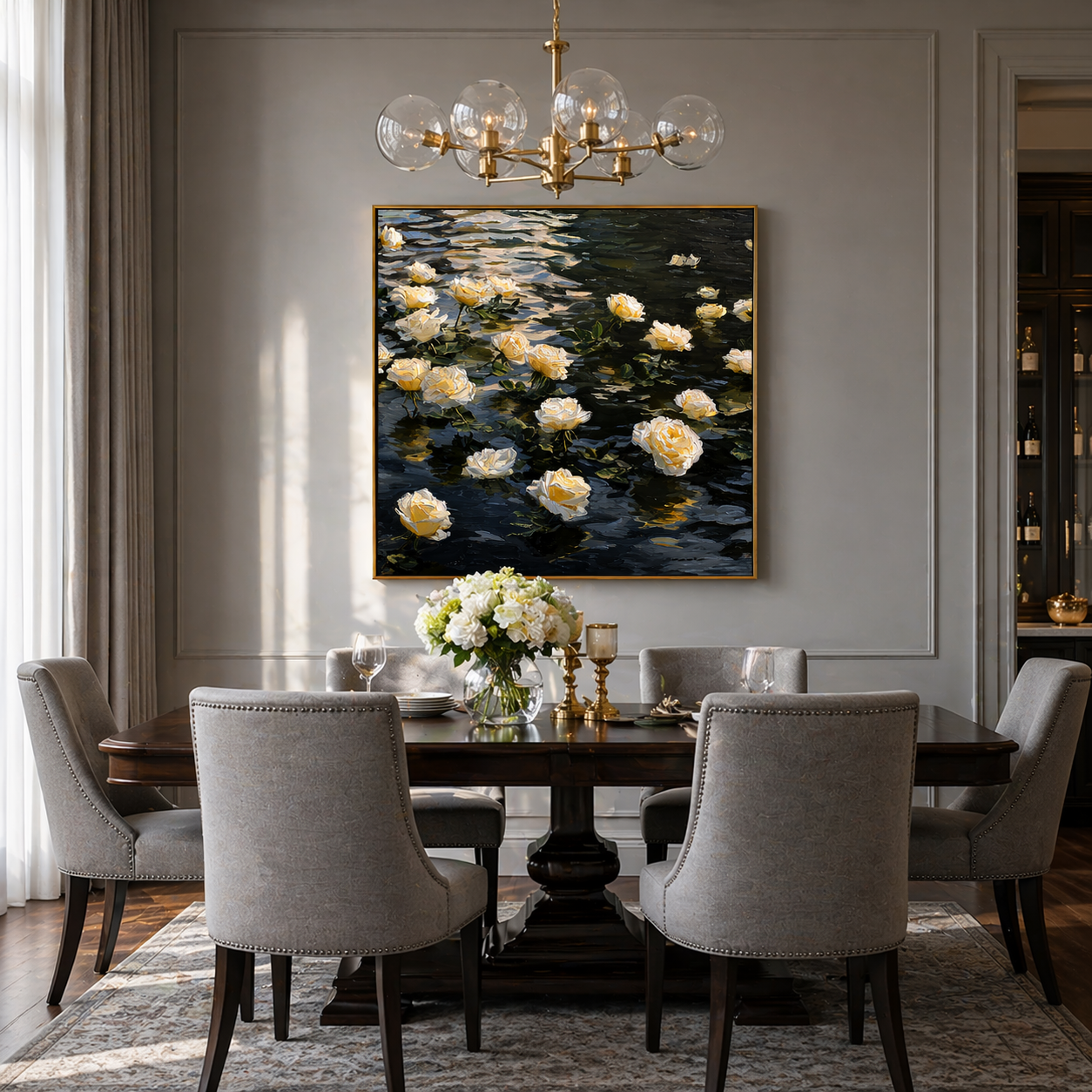 "Midnight Drift" – Modern 3D Heavy Impasto Floating Rose Relief | Sophisticated Romantic Statement Art