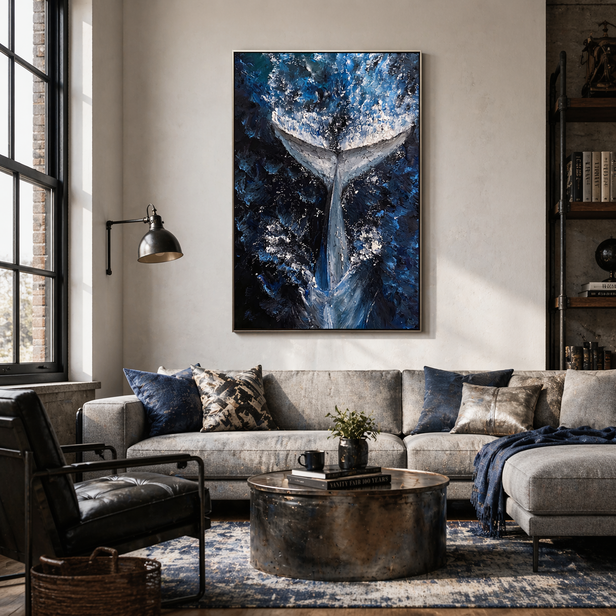 "Abyssal Breach" – Modern 3D Heavy Impasto Whale Fluke | Majestic Coastal Statement Art