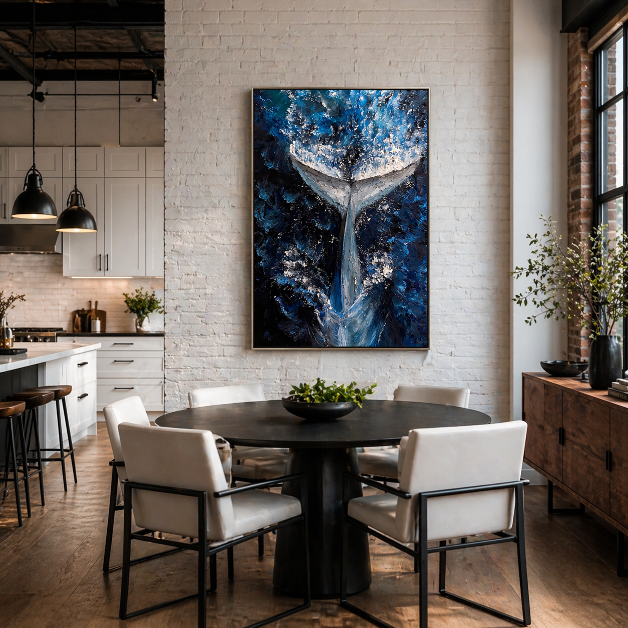 "Abyssal Breach" – Modern 3D Heavy Impasto Whale Fluke | Majestic Coastal Statement Art