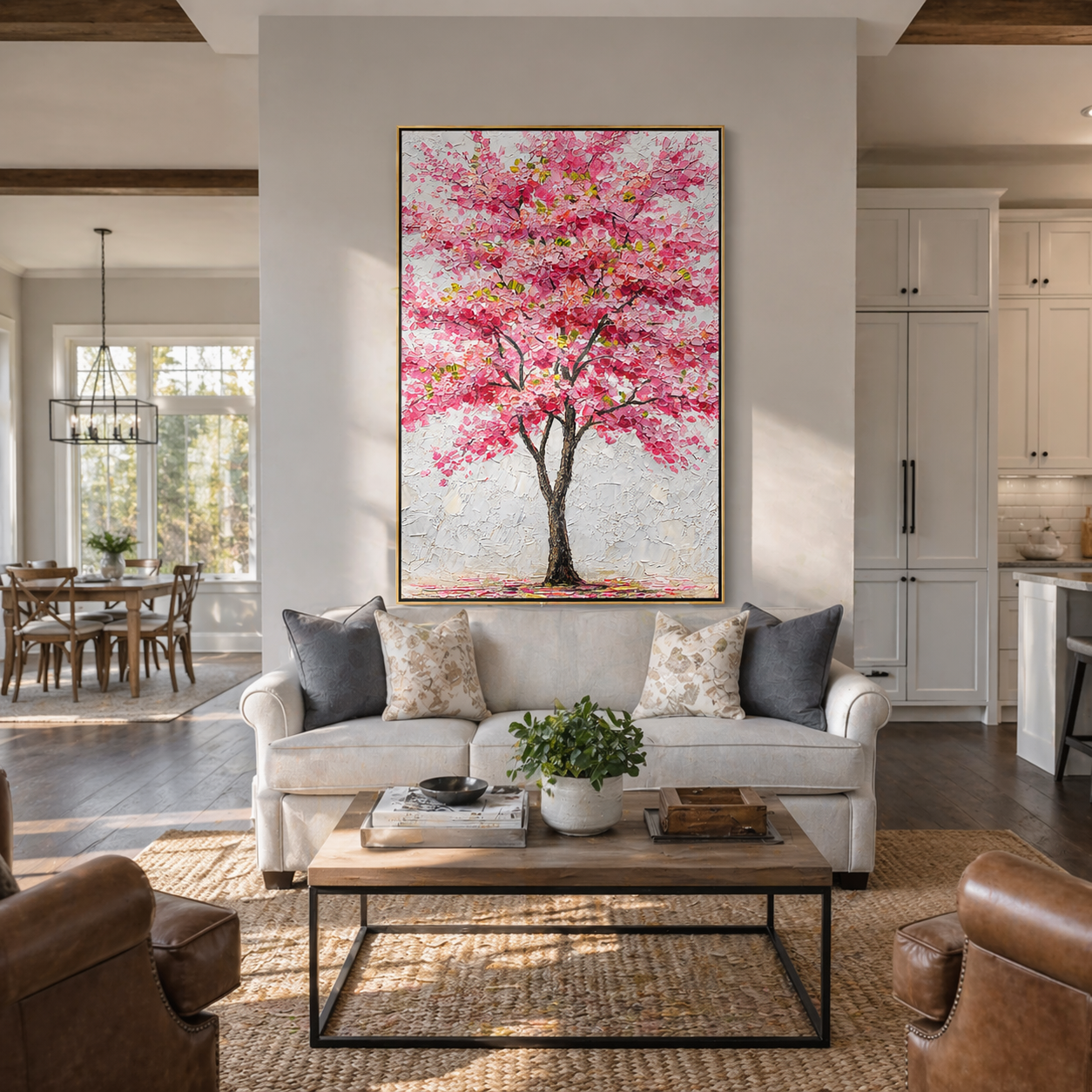 "Sakura Majesty" – Modern 3D Heavy Impasto Pink Tree Relief | Elegant Botanical Statement Art