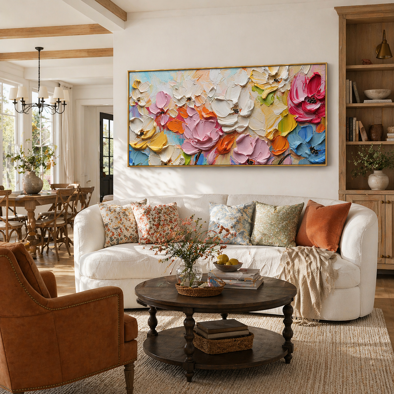 "Chromatic Bloom" – 3D Heavy Impasto Floral Panorama | Vibrant Textured Statement Art