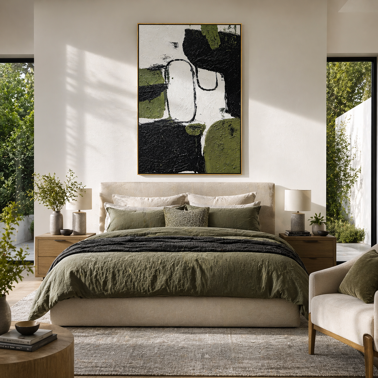 "Verdant Tectonics" – 3D Heavy Impasto Moss & Noir Abstract | Modern Vertical Statement Art
