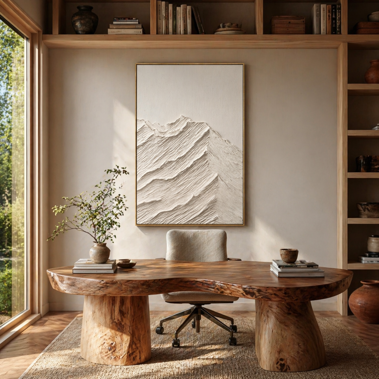 "Summit Silence" – 3D Heavy Impasto Mountain Relief | Vertical Minimalist Statement Art