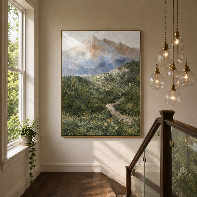 "Verdant Summit" – 3D Palette Knife Forest Landscape | Organic Modern Mountain Art