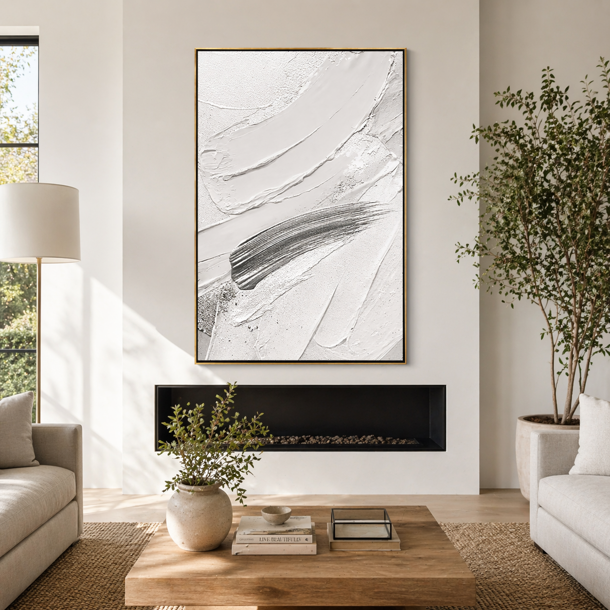 "Silver Surge" – Modern 3D Heavy Impasto White & Slate Abstract | Vertical Minimalist Statement Art