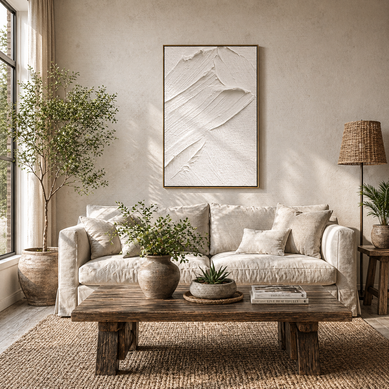"Flowing Crescents" – Modern 3D Minimalist Standoff Cream Relief | Sophisticated Japandi Statement Art