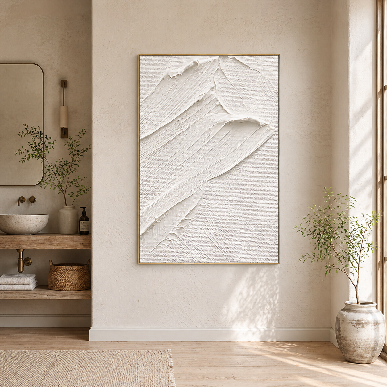"Flowing Crescents" – Modern 3D Minimalist Standoff Cream Relief | Sophisticated Japandi Statement Art