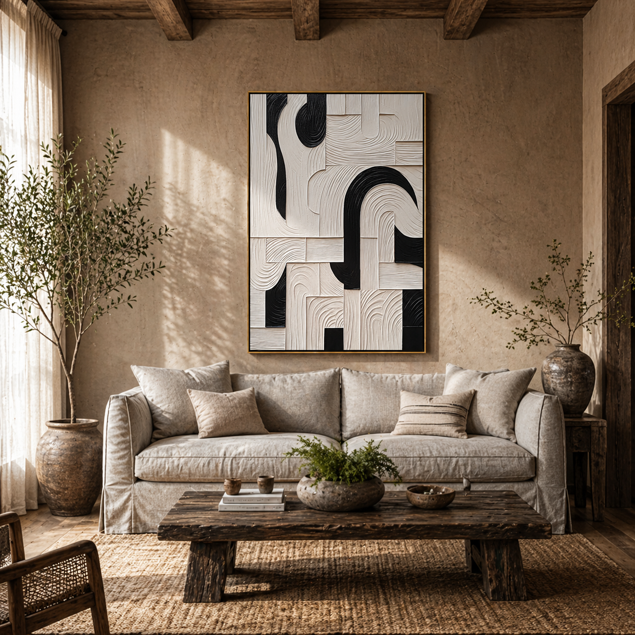 "Architectural Pulse" – Modern 3D Geometric Relief | Bold Monochrome Statement Art