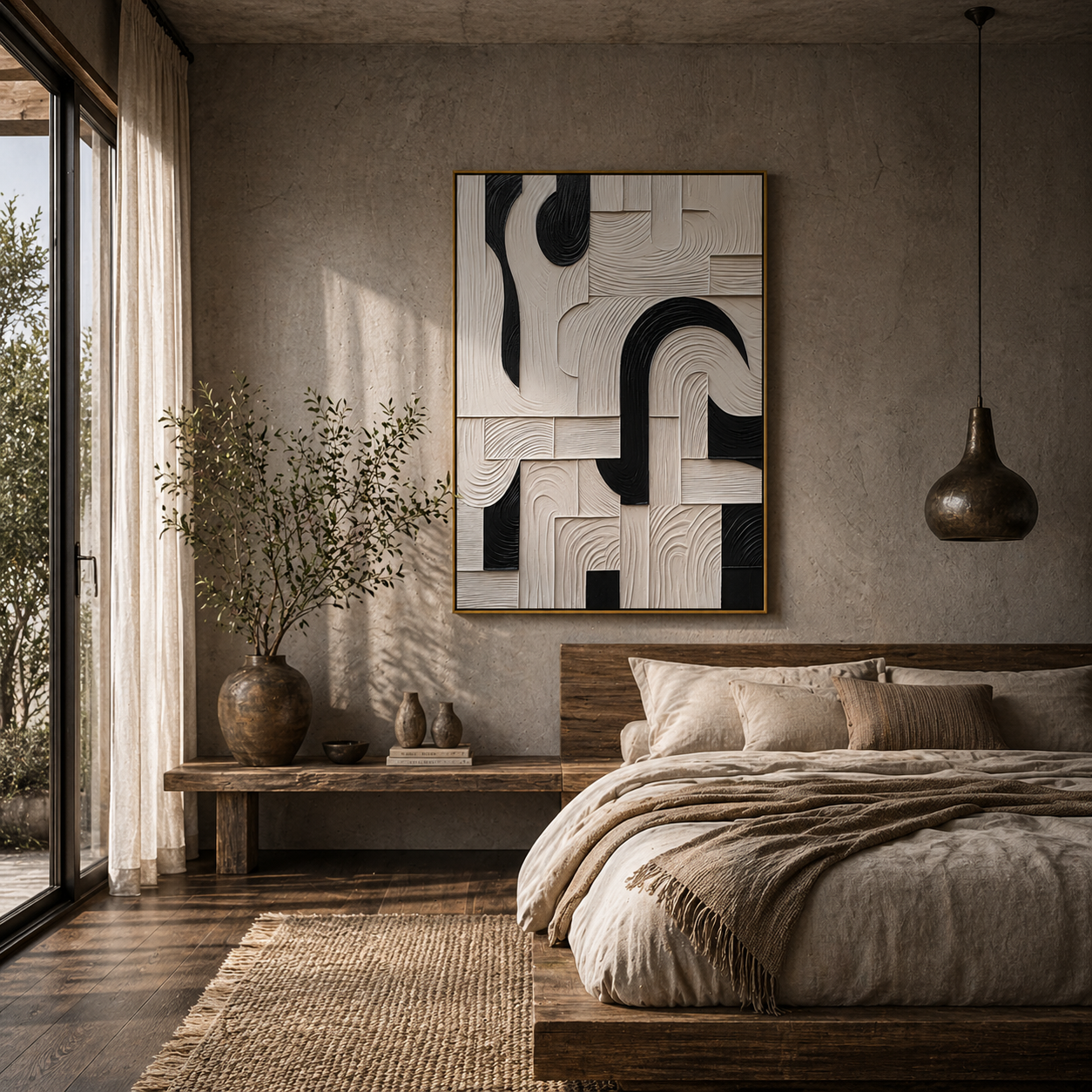 "Architectural Pulse" – Modern 3D Geometric Relief | Bold Monochrome Statement Art
