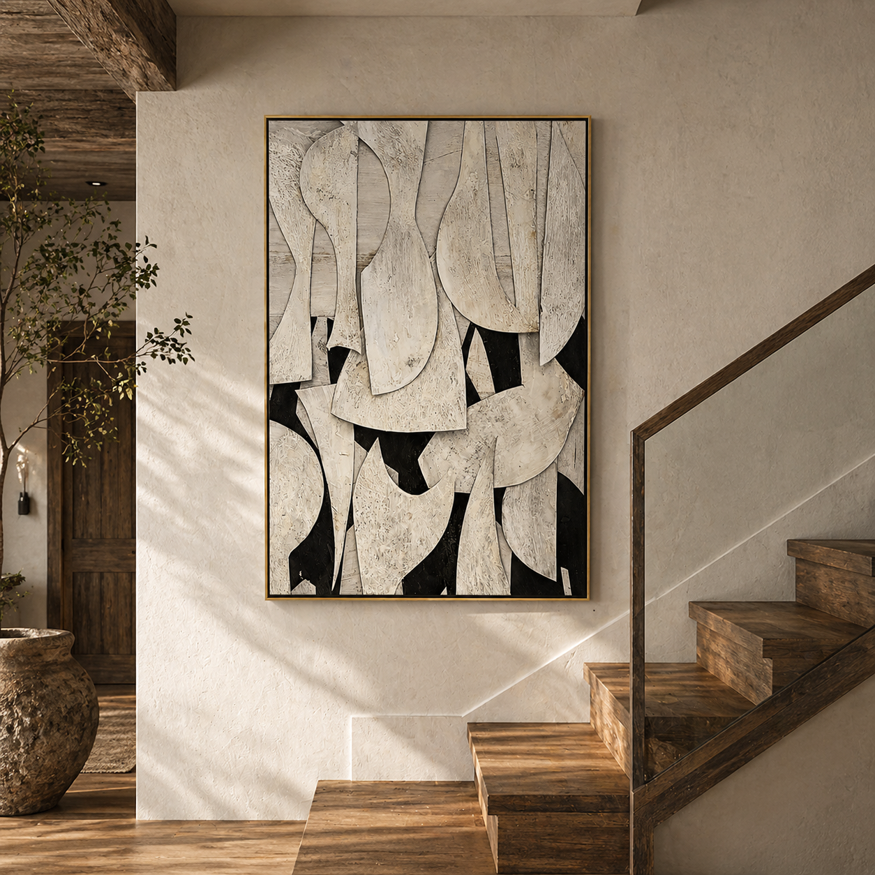"Ethereal Shards" – Modern 3D Layered Organic Relief | Sophisticated Monochrome Statement Art