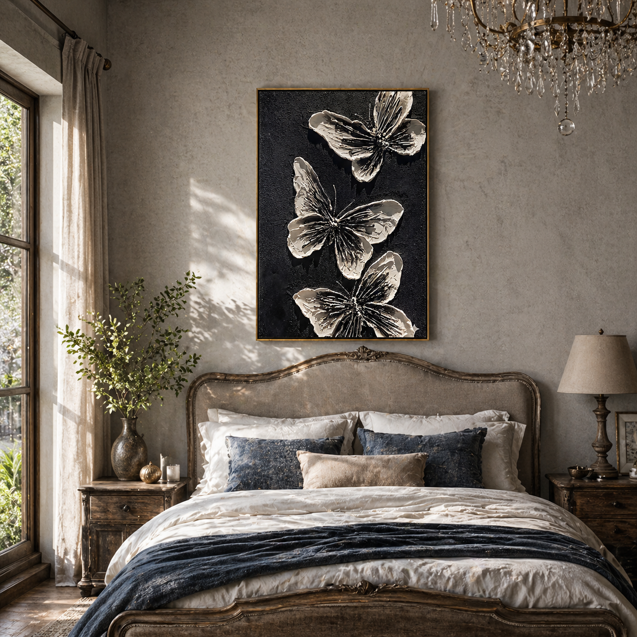 "Nocturnal Metamorphosis" – Modern 3D Heavy Impasto Butterfly Relief | Bold Monochrome Statement Art