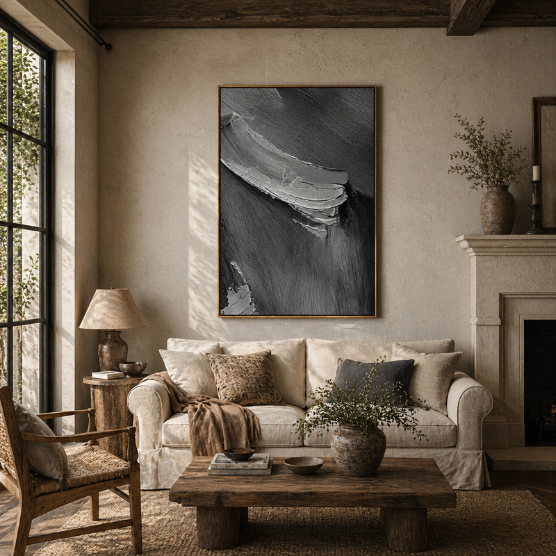 "Charcoal Surge" – Extreme 3D Brutalist Heavy Impasto | Modern Noir Statement Art