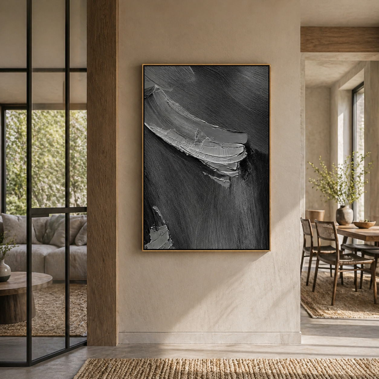"Charcoal Surge" – Extreme 3D Brutalist Heavy Impasto | Modern Noir Statement Art
