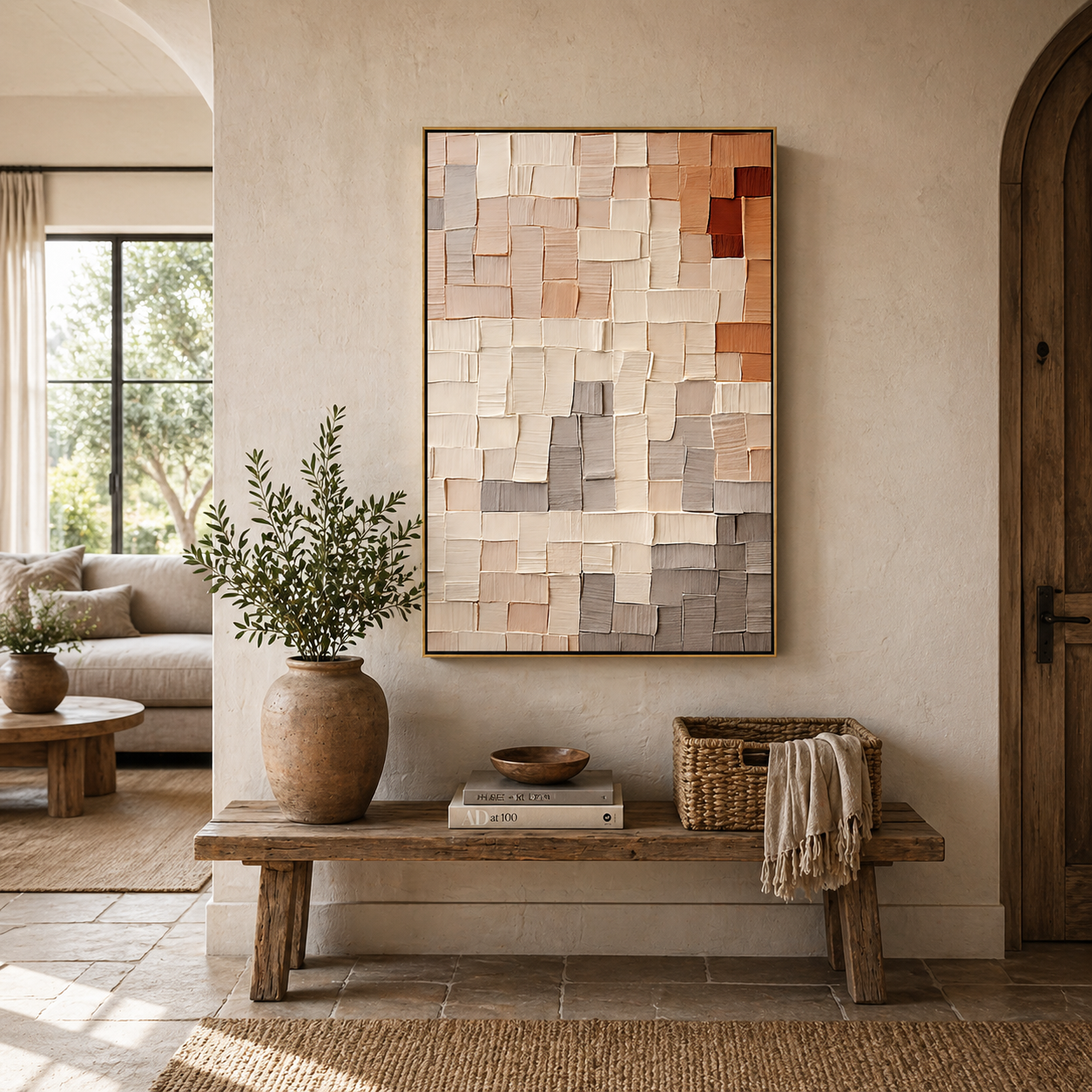 "Earthy Mosaic" – Modern 3D Terracotta Heavy Impasto | Warm Neutral Statement Art