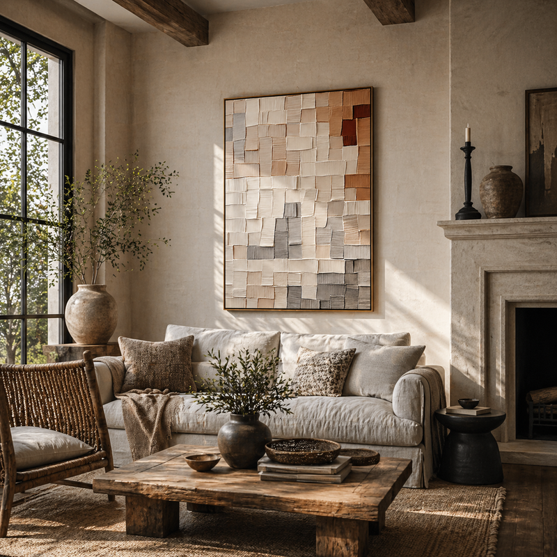 "Earthy Mosaic" – Modern 3D Terracotta Heavy Impasto | Warm Neutral Statement Art