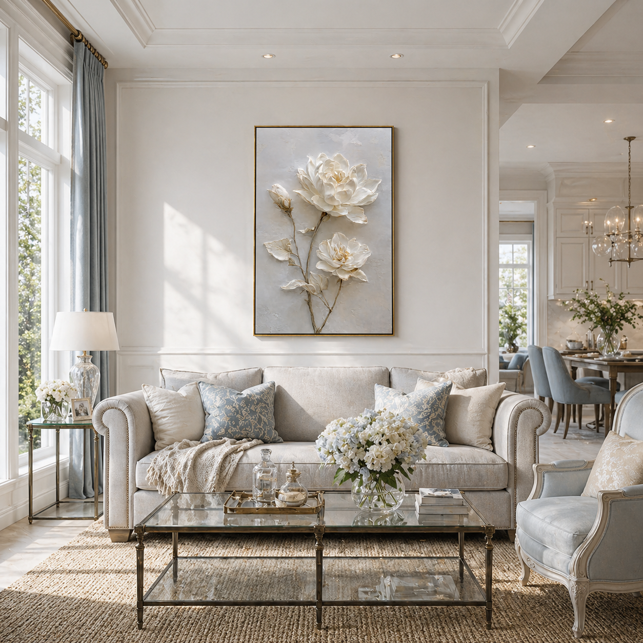 "Eternal Bloom" – Modern 3D Heavy Impasto White Botanical | Elegant Vertical Statement Art