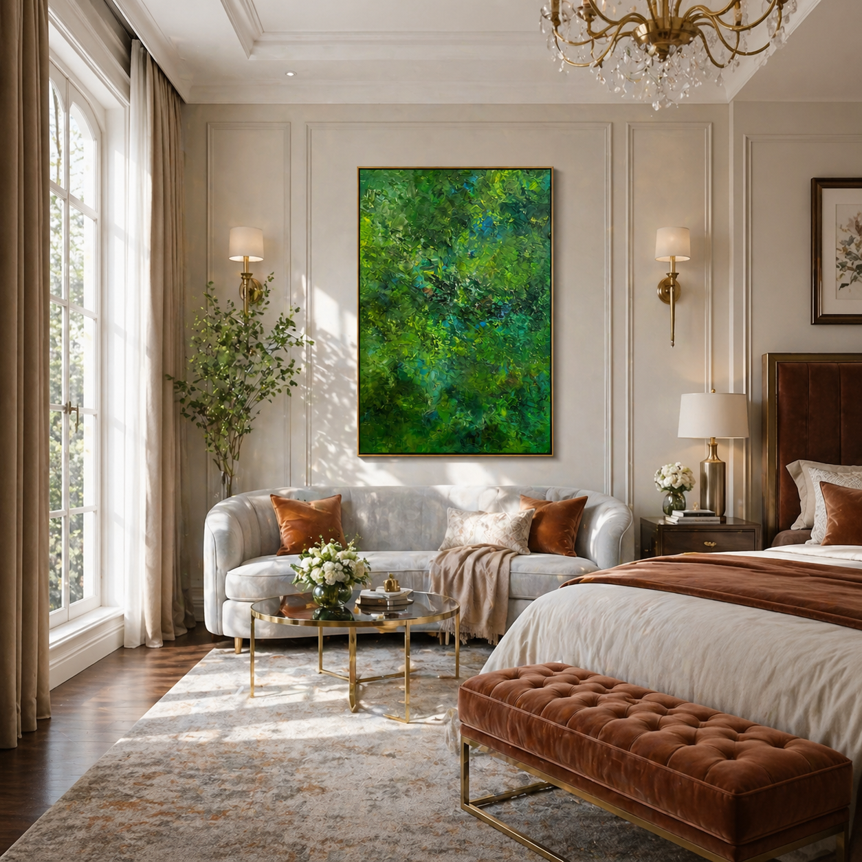 "Verdant Sanctuary" – Lush 3D Forest Impasto Abstract | Nature-Inspired Vertical Statement Art