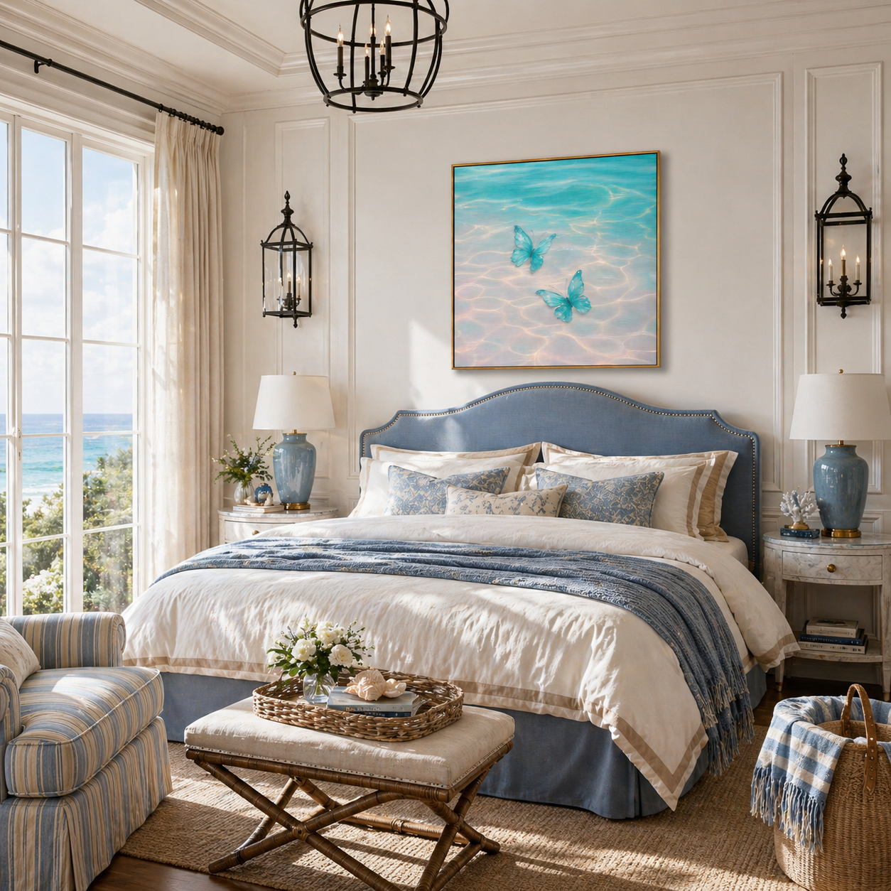 "Azure Dreamscape" – Surreal Ethereal Butterfly & Water Abstract | Tropical Statement Art