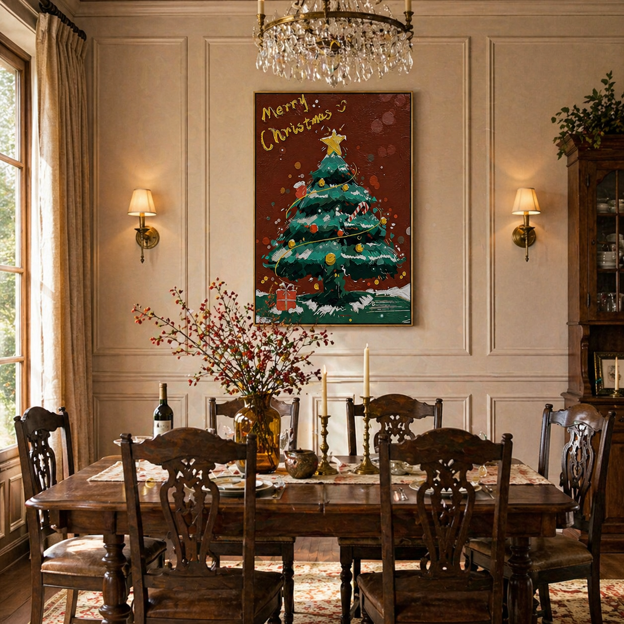 "Festive Glow" – Hand-Painted 3D Impasto Christmas Tree Relief | Luxury Holiday Statement Art