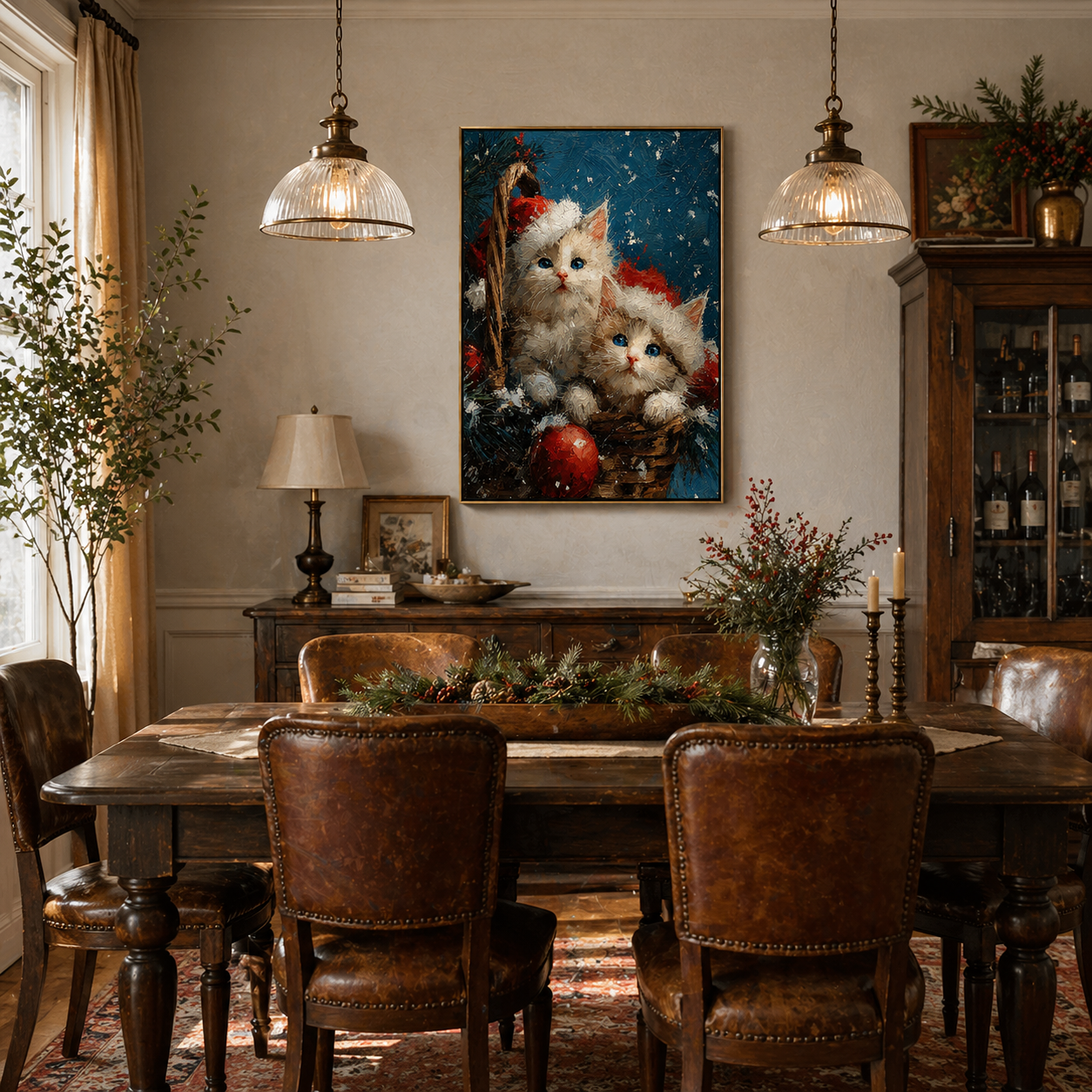 "Yuletide Kittens" – Whimsical 3D Heavy Impasto Holiday Relief | Festive Modern Statement Art