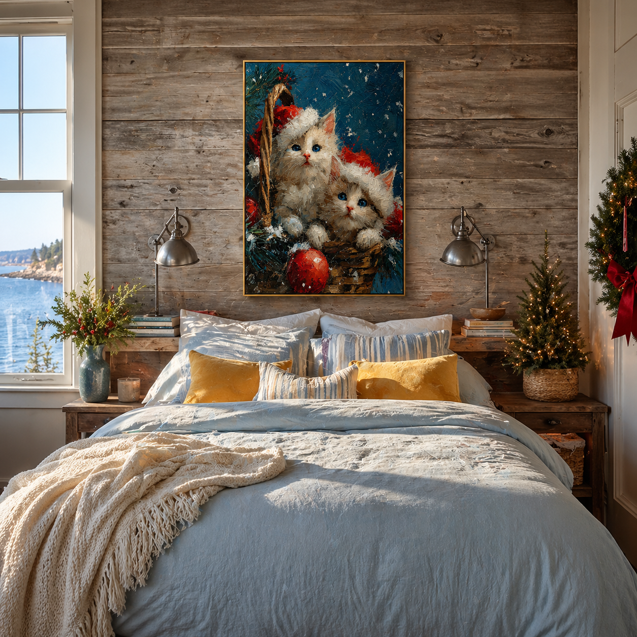 "Yuletide Kittens" – Whimsical 3D Heavy Impasto Holiday Relief | Festive Modern Statement Art