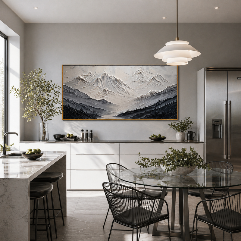 "Arctic Serenity" – 3D Heavy Impasto Mountain Relief | Modern Monochromatic Statement Art