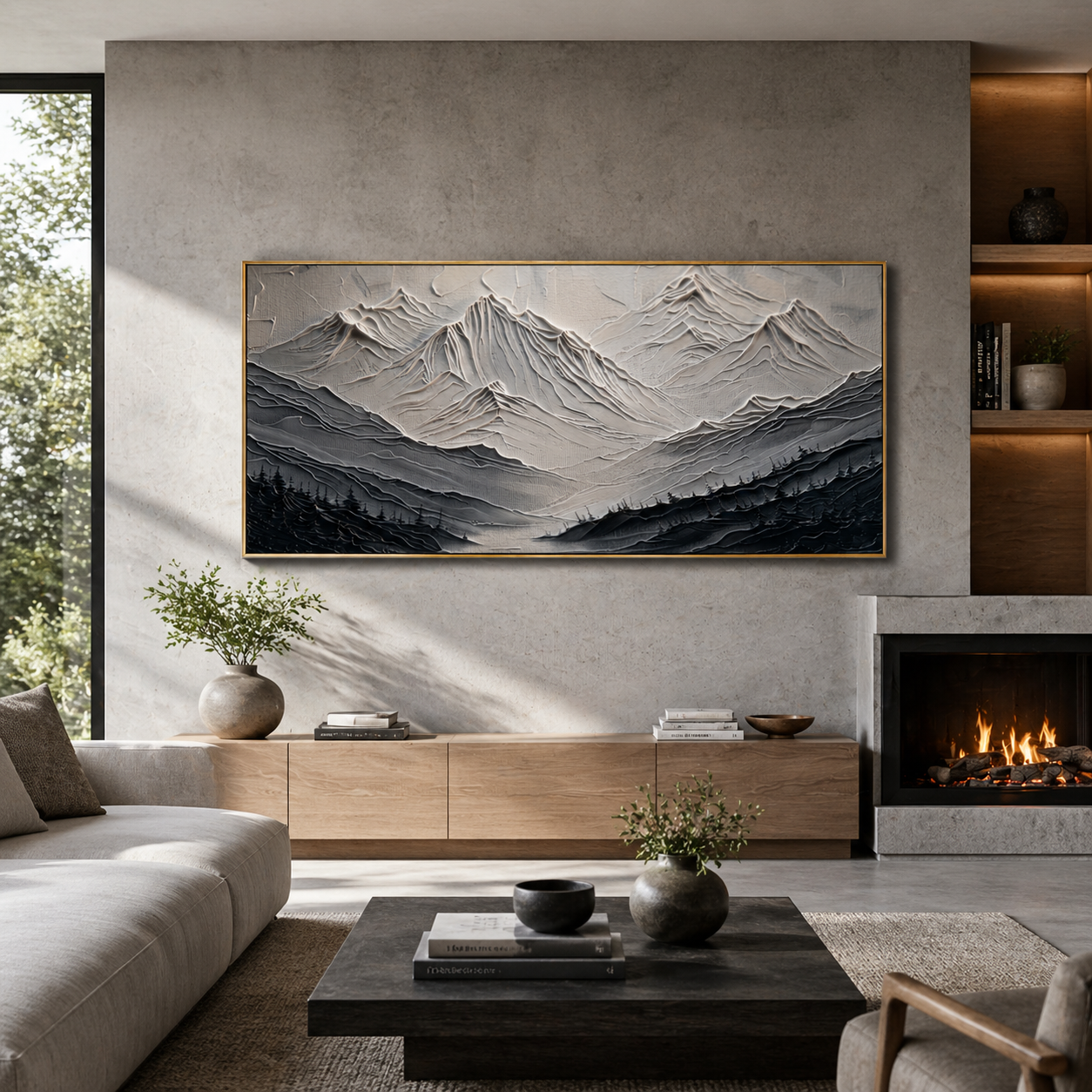 "Arctic Serenity" – 3D Heavy Impasto Mountain Relief | Modern Monochromatic Statement Art