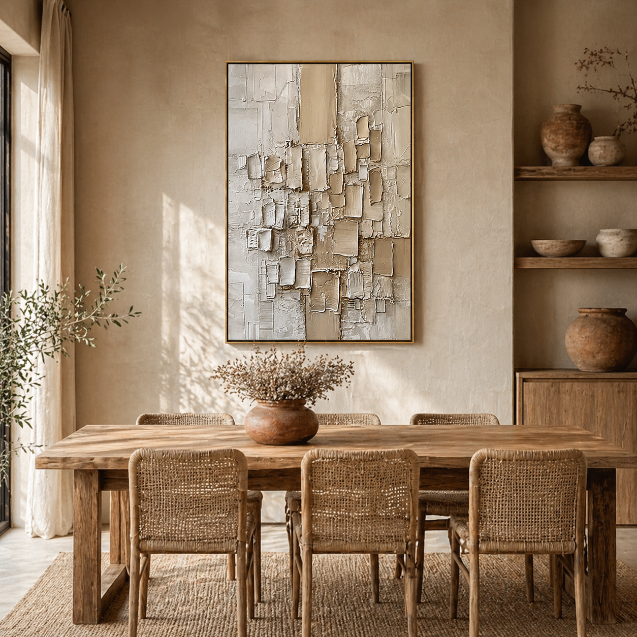 "Grounded Form" – Modern 3D Heavy Impasto Geometric Relief | Neutral Vertical Statement Art