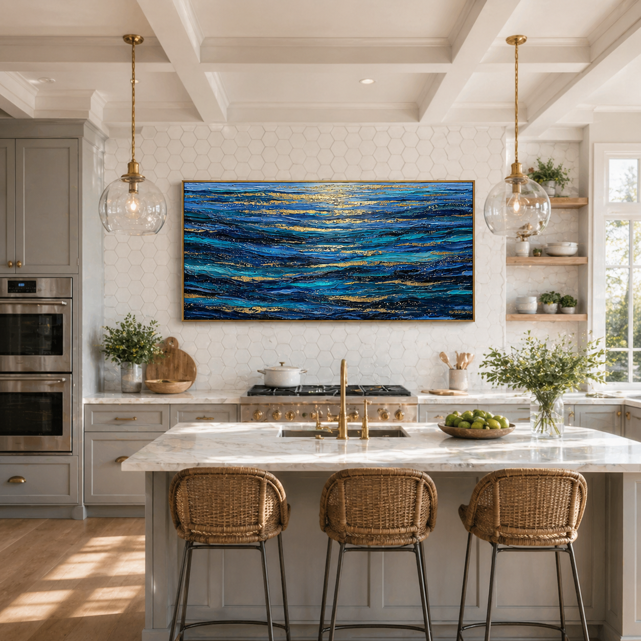 "Luminous Tides" – Extreme 3D Heavy Impasto Ocean Abstract | Gilded Coastal Statement Art