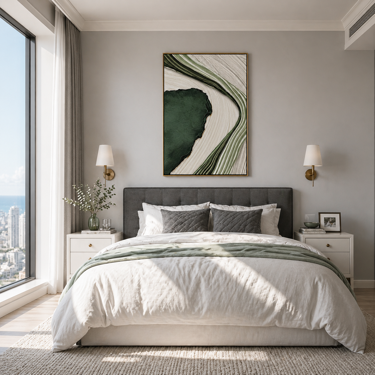 "Emerald Current" – Modern 3D Organic Linear Relief | Vertical Sage & Moss Statement Art