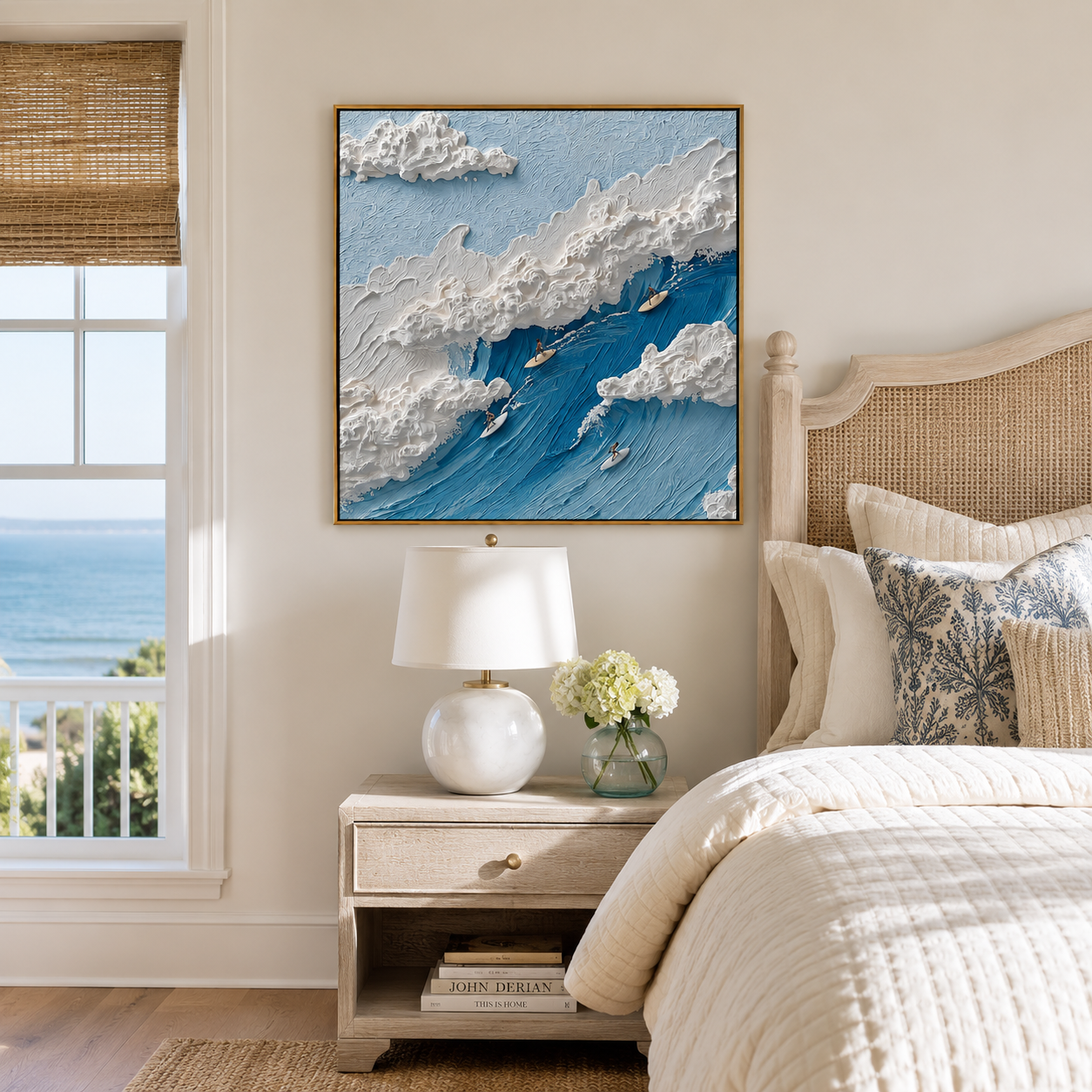 "Infinite Crest" – Modern 3D Heavy Impasto Surfing Relief | Energetic Azure Statement Art
