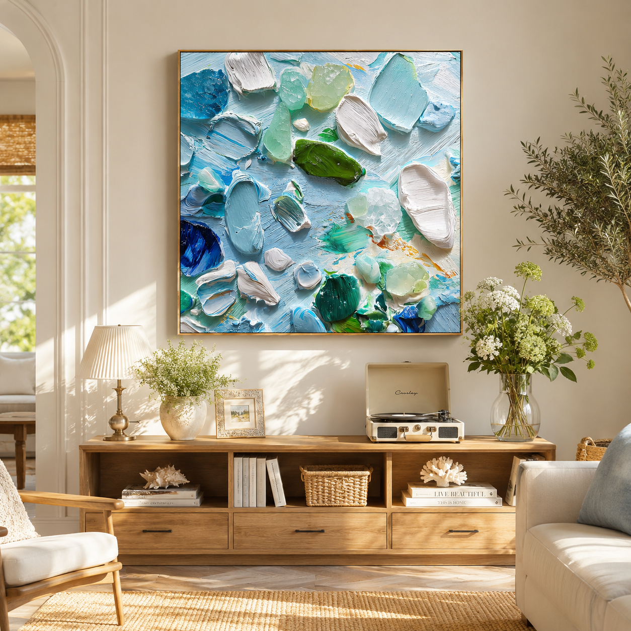 "Tidal Fragments" – Modern 3D Sea Glass Impasto Relief | Refreshing Coastal Mosaic Art