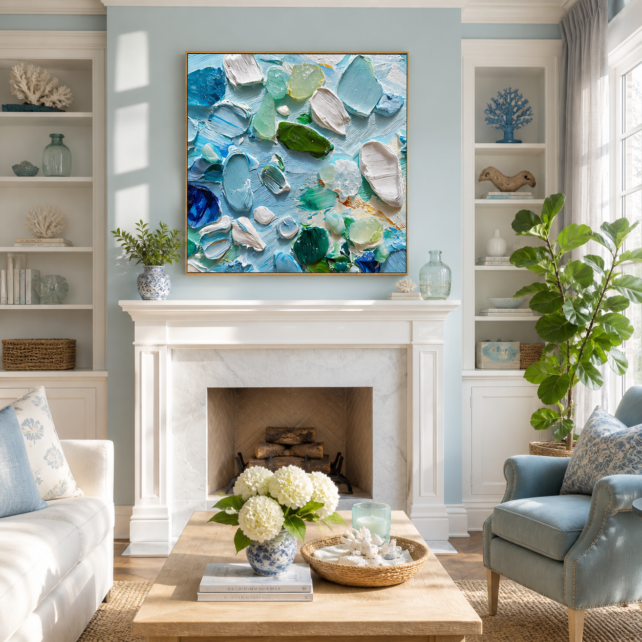 "Tidal Fragments" – Modern 3D Sea Glass Impasto Relief | Refreshing Coastal Mosaic Art